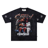 BKYS Vintage Portrait Rhinestone Graphic Loose Streetwear T-Shirt